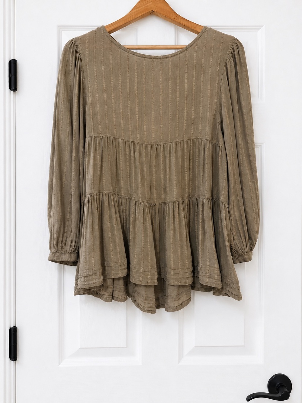 American Eagle Women’s Small Olive Green Peasant Babydoll Top Long Sleeve Boho S